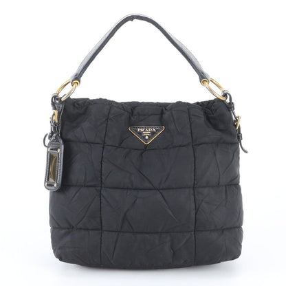 Prada White Tessuto Nylon Triangle Logo Quilted Leather Shoulder Bag