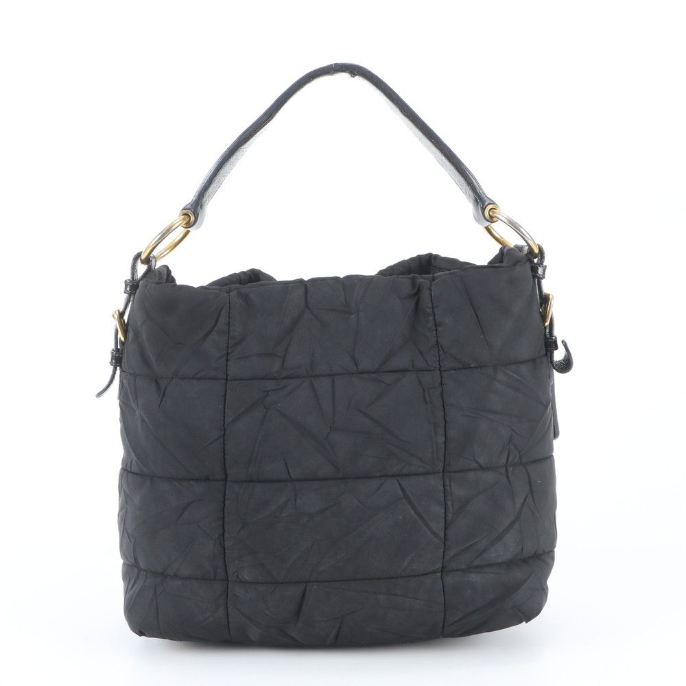 Prada White Tessuto Nylon Triangle Logo Quilted Leather Shoulder Bag — view 3