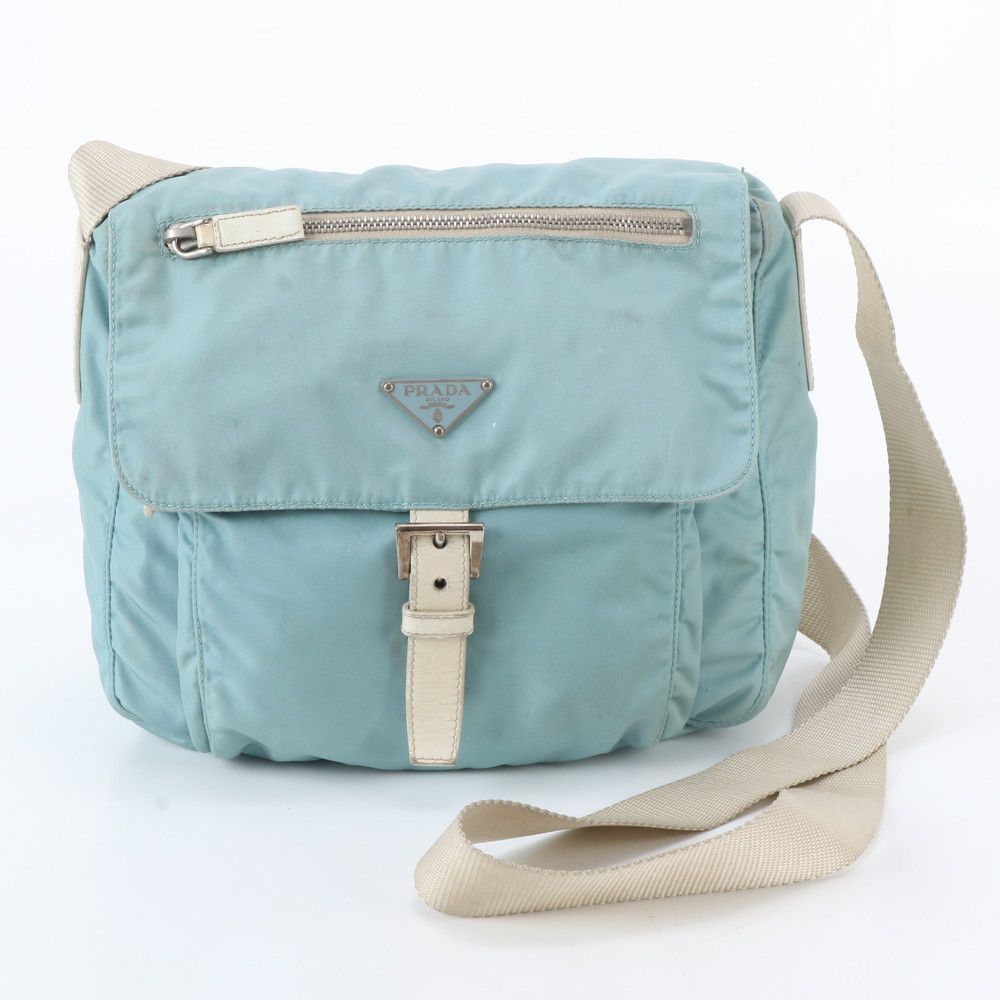 Prada White Tessuto Nylon Triangle Logo Leather Shoulder Bag Crossbody