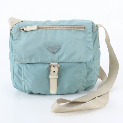 Prada White Tessuto Nylon Triangle Logo Leather Shoulder Bag Crossbody