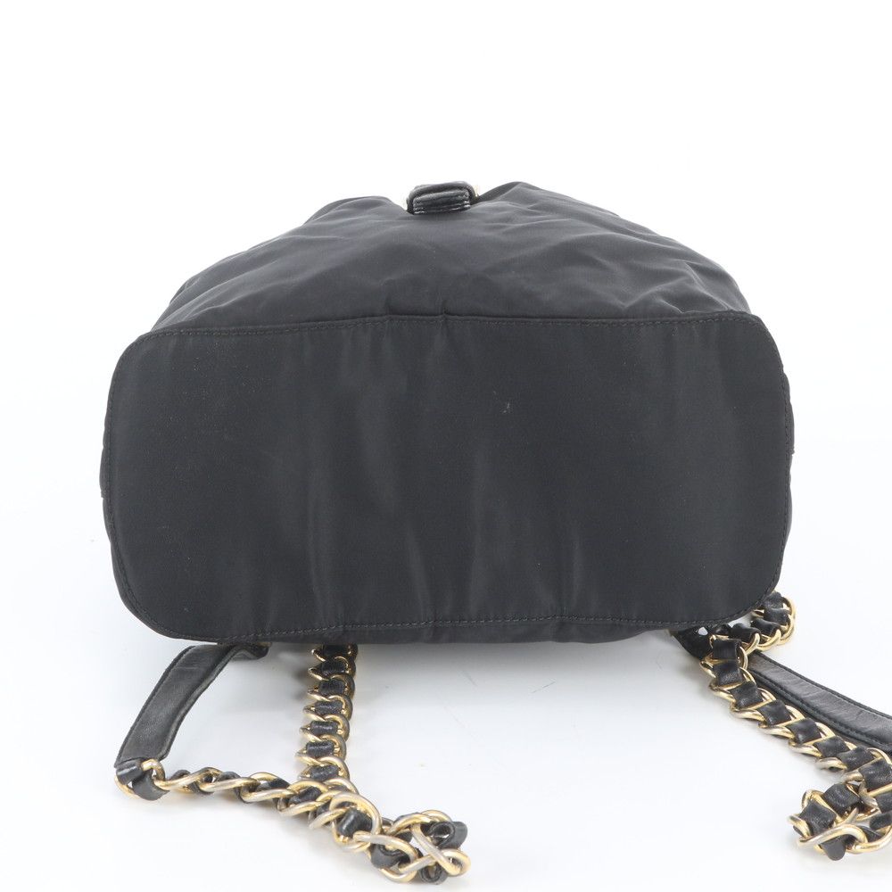 Prada White Tessuto Nylon Triangle Logo Chain Shoulder Leather Backpack — view 6