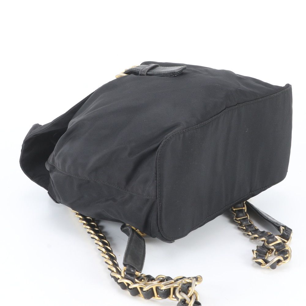 Prada White Tessuto Nylon Triangle Logo Chain Shoulder Leather Backpack — view 5
