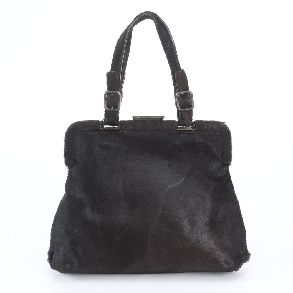 Prada White Calf Hair Leather Handbag Tote Black — view 3