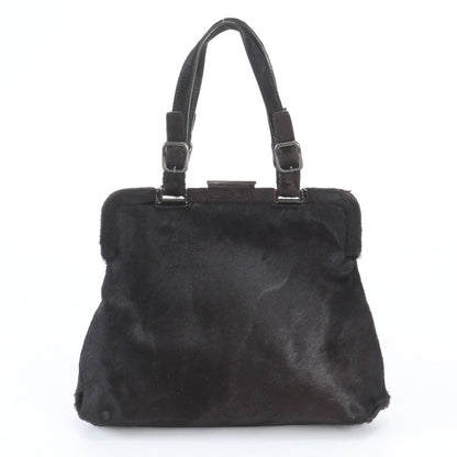 Prada White Calf Hair Leather Handbag Tote Black — view 3