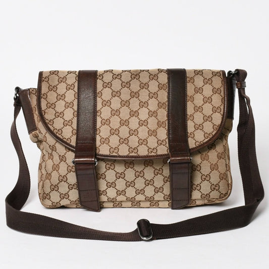 Gucci Messenger Shoulder Bag GG Canvas Brown Silver