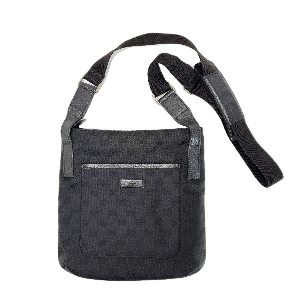 Gucci GG Canvas Crossbody Shoulder Bag Navy Black Leather