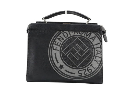 Fendi Peekaboo Selleria Black Leather 2-Way Shoulder Bag Silver