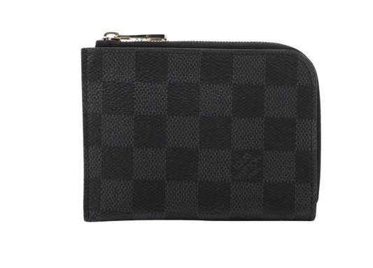 Louis Vuitton Coin Case Porte-Monnaie NM Black Damier Graphite Purse Silver