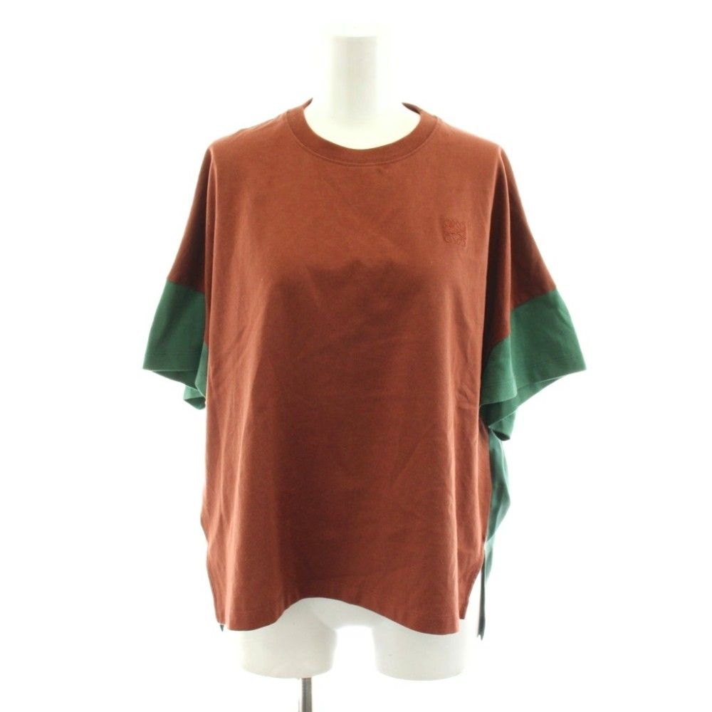 Loewe Anagram Embroidery T-Shirt Short Sleeve Contrast Silk XS Brown Green