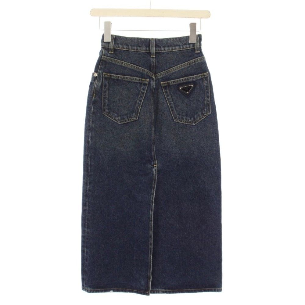 Prada Denim Skirt Tight Long Triangle Plate 36 Blue — view 2