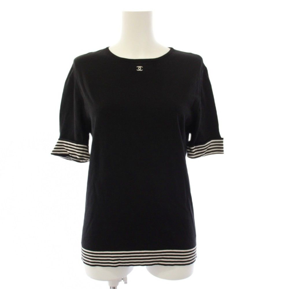 Chanel CC Logo Knit Top Short Sleeve 38 Black Sweater