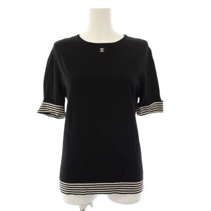 Chanel CC Logo Knit Top Short Sleeve 38 Black Sweater