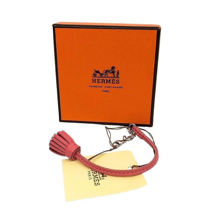 Hermes Carmencita Pompom 17 Rose Azalee Pink Book Mark Bookmark Key Holder — view 2