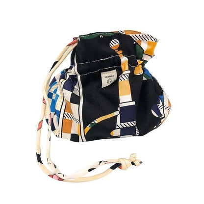 Hermes Drawstring Pouch Reversible Petit Silk Multicolor Balade Ecossaise