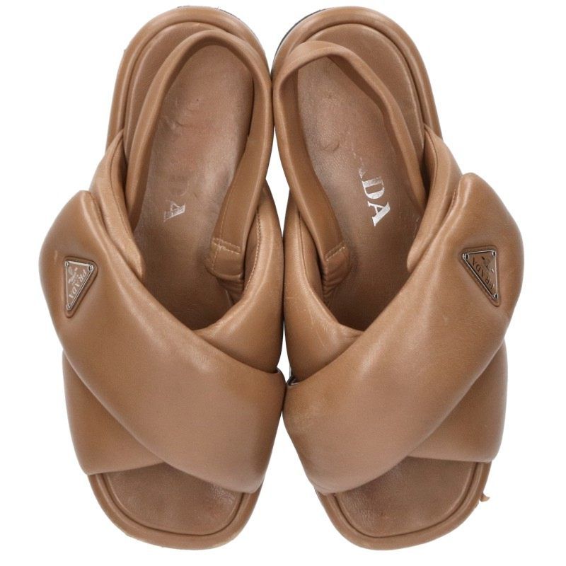 Prada Triangle Logo Padded Nappa Leather Sandals — view 3