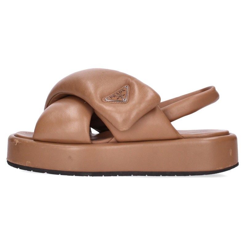 Prada Triangle Logo Padded Nappa Leather Sandals