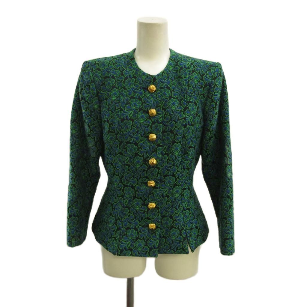 Saint Laurent Rive Gauche Collarless Jacket Wool Jacquard Weave All Pattern