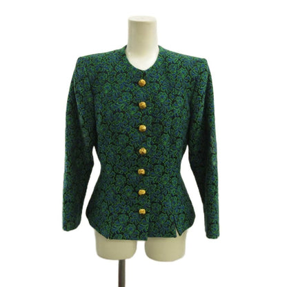 Saint Laurent Rive Gauche Collarless Jacket Wool Jacquard Weave All Pattern