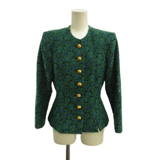 Saint Laurent Rive Gauche Collarless Jacket Wool Jacquard Weave All Pattern