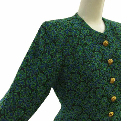 Saint Laurent Rive Gauche Collarless Jacket Wool Jacquard Weave All Pattern — view 5
