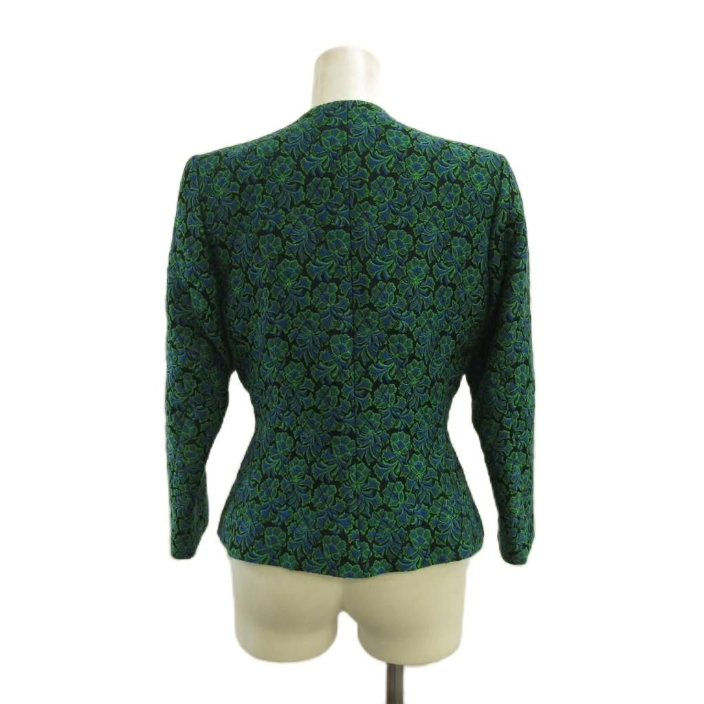 Saint Laurent Rive Gauche Collarless Jacket Wool Jacquard Weave All Pattern — view 3