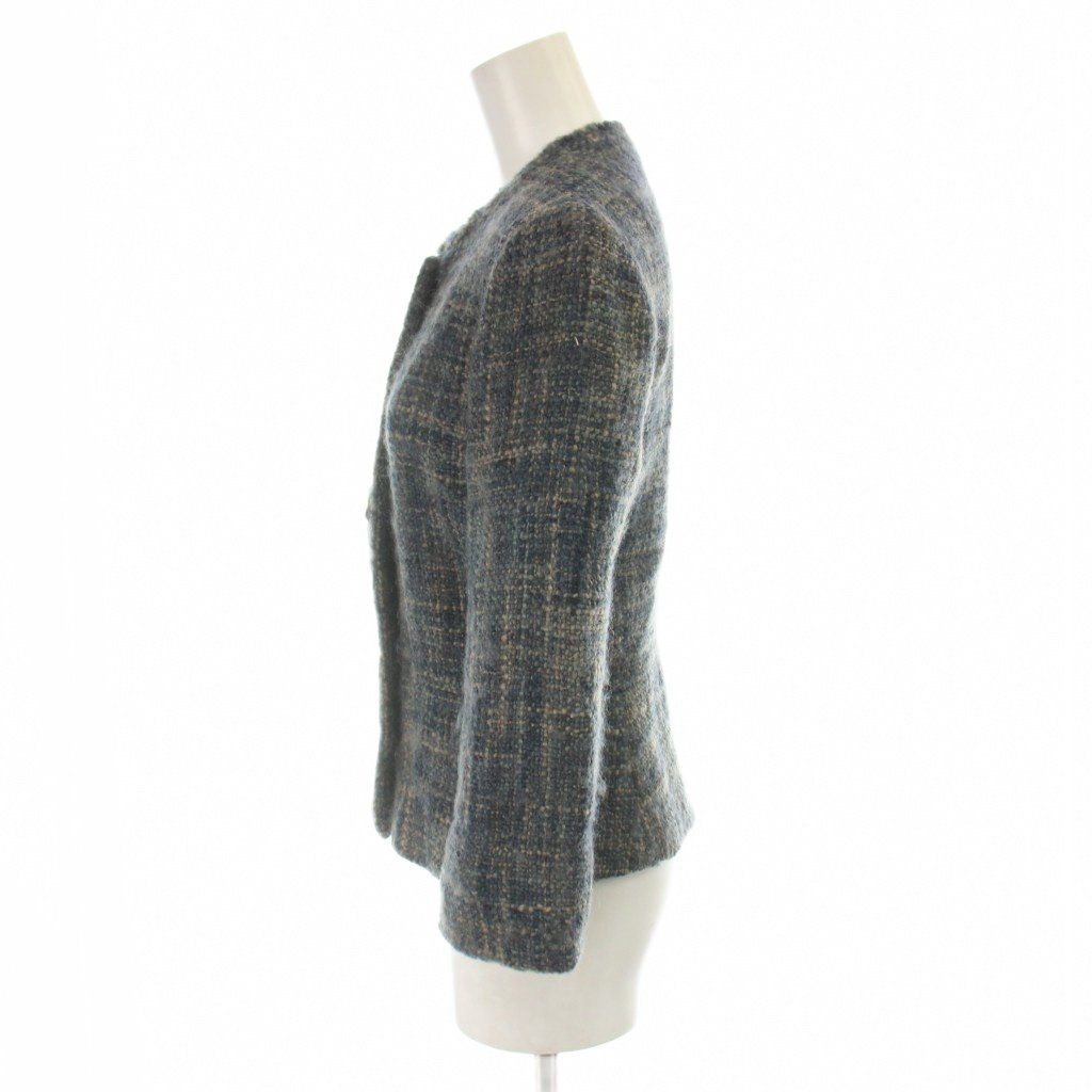 Prada Set Wool Jacket 38 Skirt 36 Blue Gray Tweed Long Sleeve AP — view 4