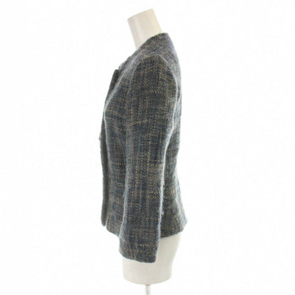 Prada Set Wool Jacket 38 Skirt 36 Blue Gray Tweed Long Sleeve AP — view 4
