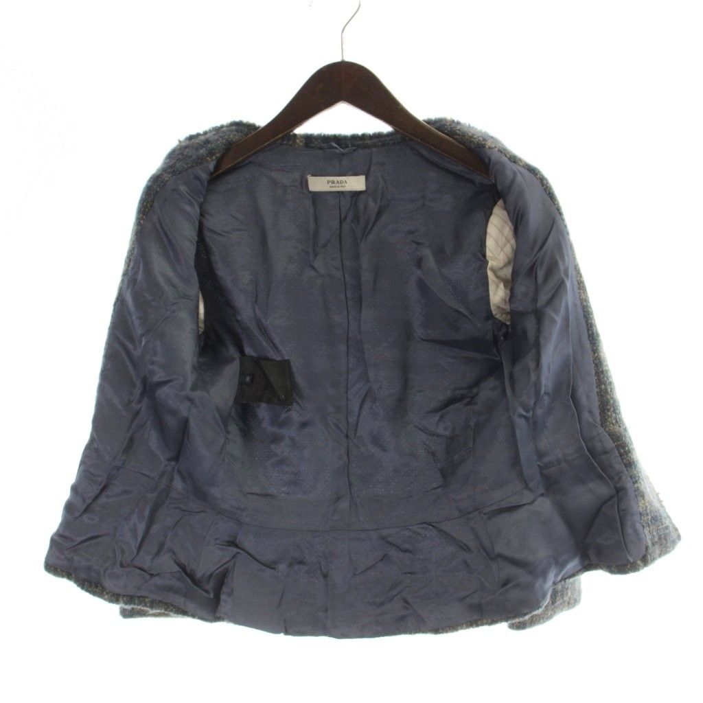 Prada Set Wool Jacket 38 Skirt 36 Blue Gray Tweed Long Sleeve AP — view 7