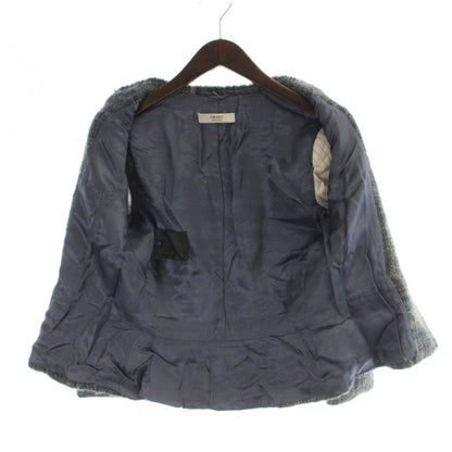 Prada Set Wool Jacket 38 Skirt 36 Blue Gray Tweed Long Sleeve AP — view 7