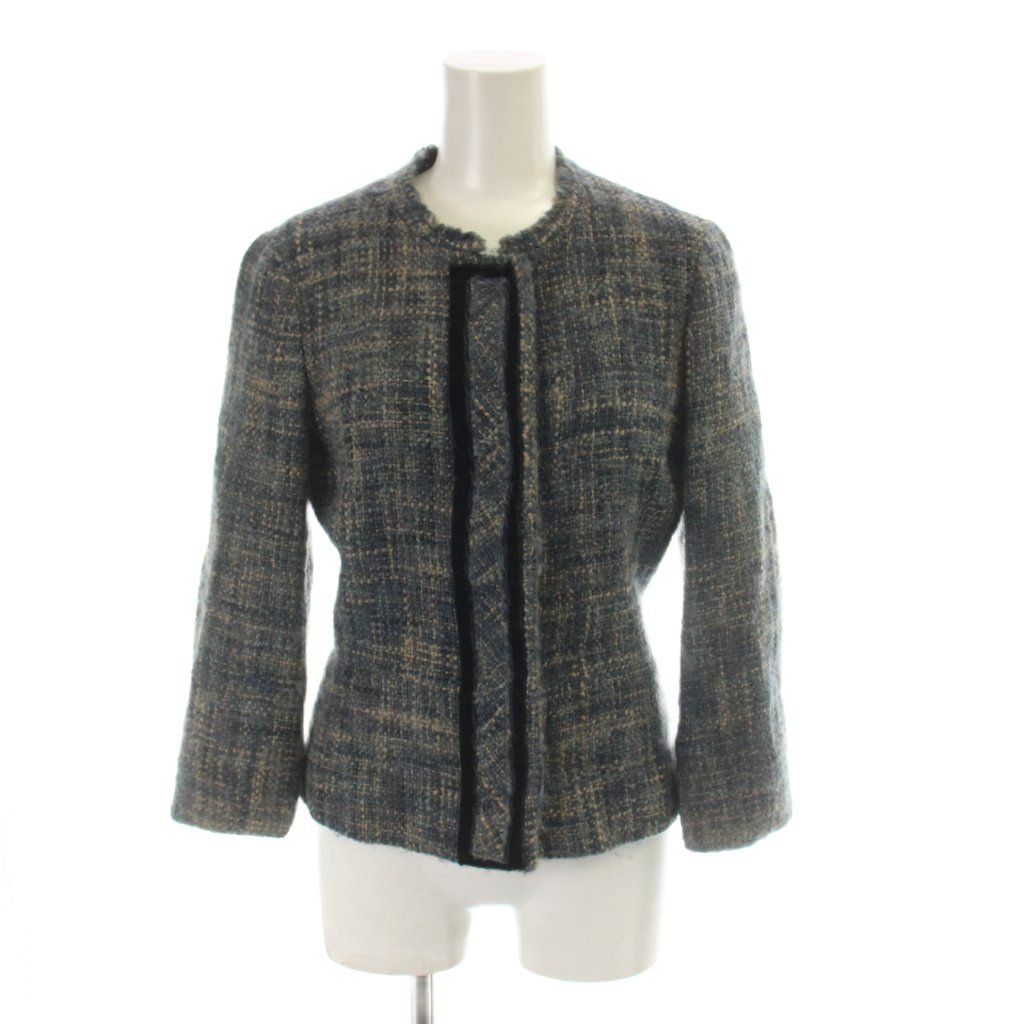 Prada Set Wool Jacket 38 Skirt 36 Blue Gray Tweed Long Sleeve AP — view 2