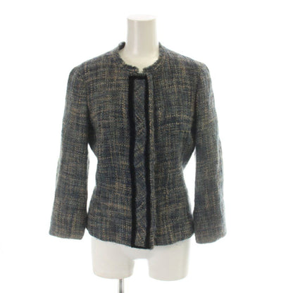 Prada Set Wool Jacket 38 Skirt 36 Blue Gray Tweed Long Sleeve AP — view 2