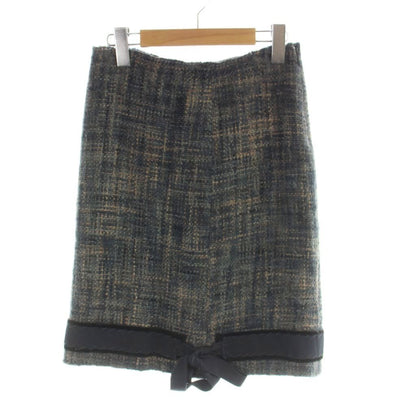 Prada Set Wool Jacket 38 Skirt 36 Blue Gray Tweed Long Sleeve AP — view 5