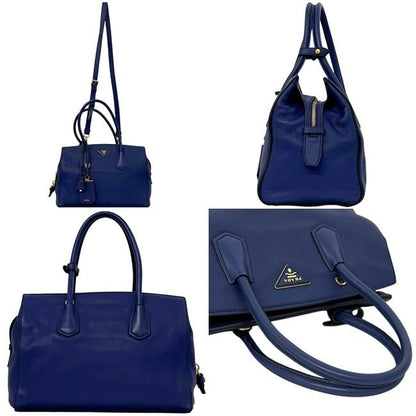 Prada 2-Way Tote Leather Blue — view 2