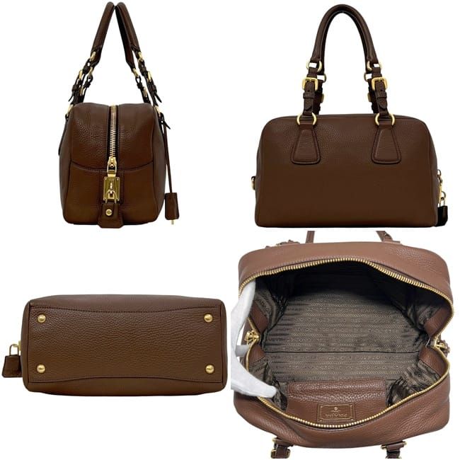 Prada Mini Boston Bag Leather Vitello Daino Brown — view 2