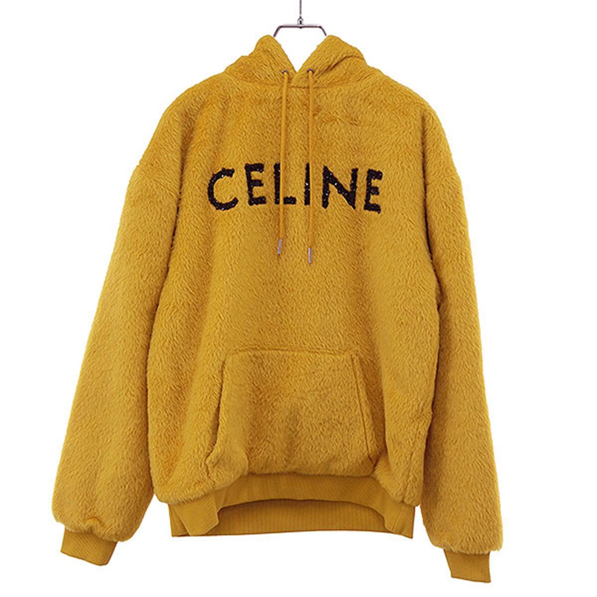 Celine Fuzzy Wool Loose Fit Hoodie Yellow