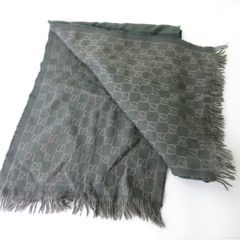 Gucci Shawl GG Fringe Khaki Scarf — view 4