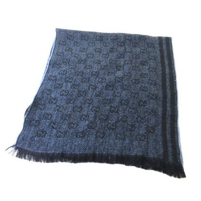 Gucci Scarf GG Fringe Wool Navy Blue