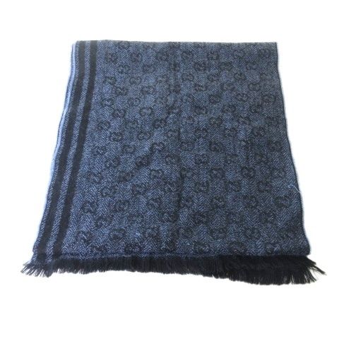 Gucci Scarf GG Fringe Wool Navy Blue — view 2