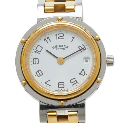 Hermes Clipper Watch White Silver Gold Stainless Steel