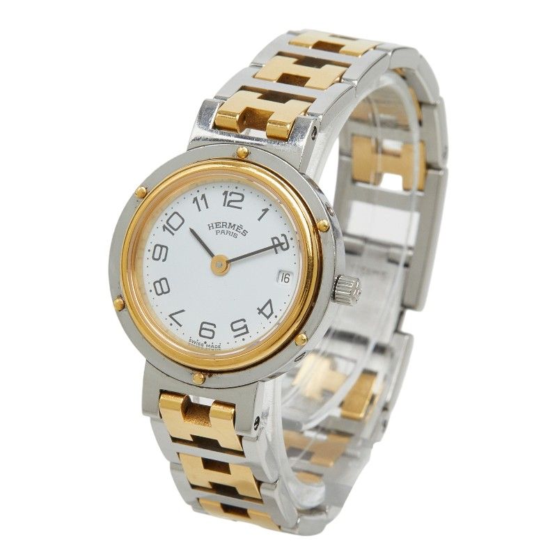 Hermes Clipper Watch White Silver Gold Stainless Steel — view 2