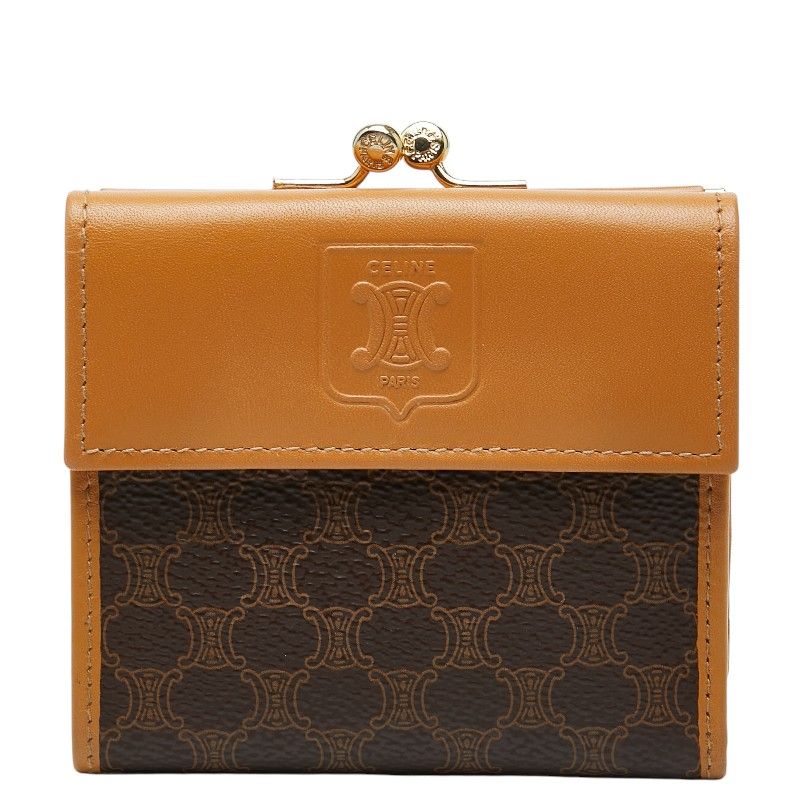 Celine Macadam Kiss Lock Bifold Wallet Brown Gold Leather