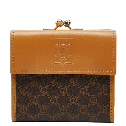 Celine Macadam Kiss Lock Bifold Wallet Brown Gold Leather