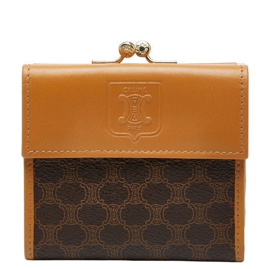Celine Macadam Kiss Lock Bifold Wallet Brown Gold Leather