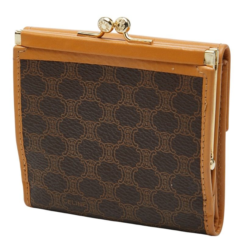 Celine Macadam Kiss Lock Bifold Wallet Brown Gold Leather — view 2