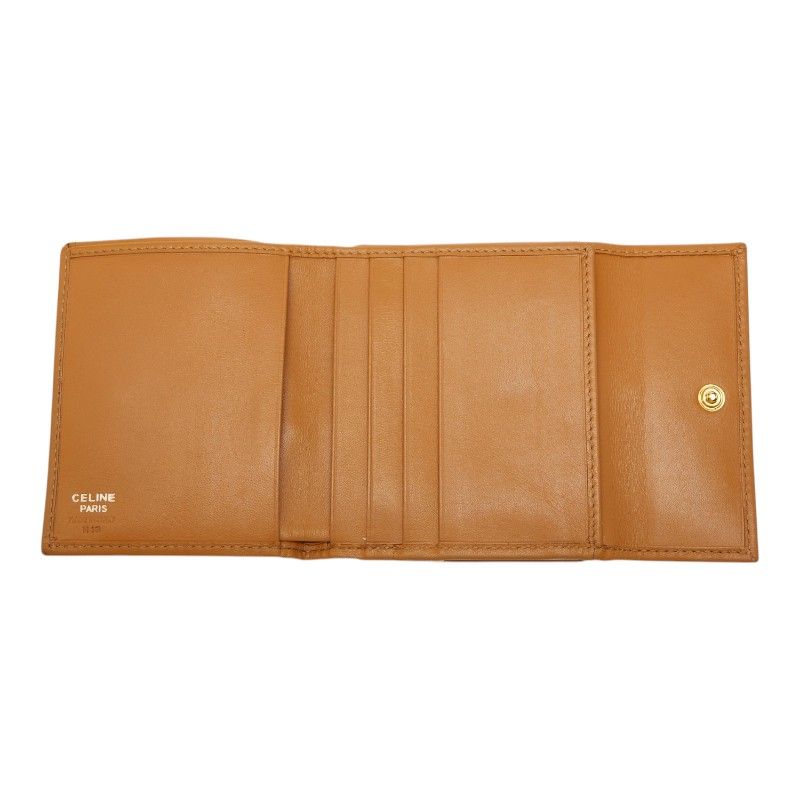 Celine Macadam Kiss Lock Bifold Wallet Brown Gold Leather — view 7