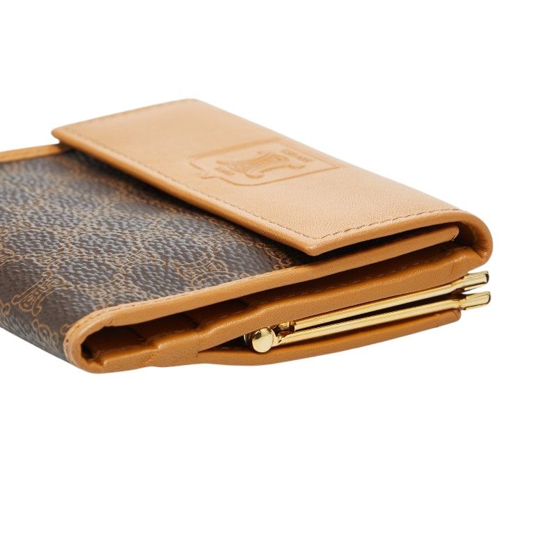 Celine Macadam Kiss Lock Bifold Wallet Brown Gold Leather — view 4