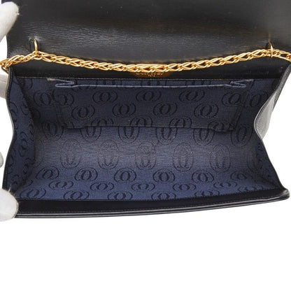 Cartier Vintage Sapphire Line Chain Shoulder Bag Black Leather — view 8