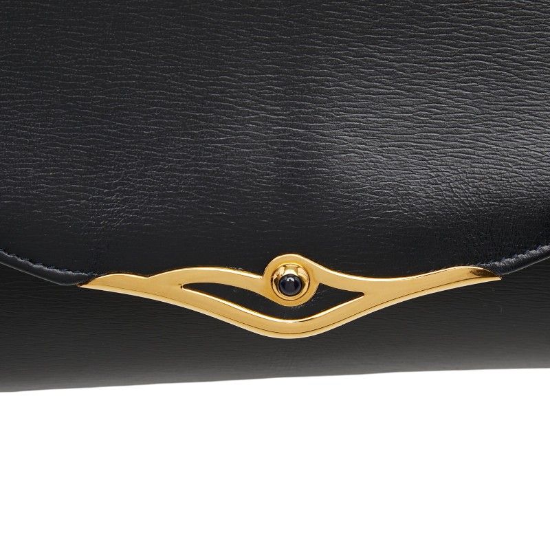 Cartier Vintage Sapphire Line Chain Shoulder Bag Black Leather — view 5