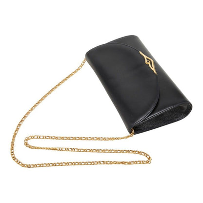 Cartier Vintage Sapphire Line Chain Shoulder Bag Black Leather — view 4