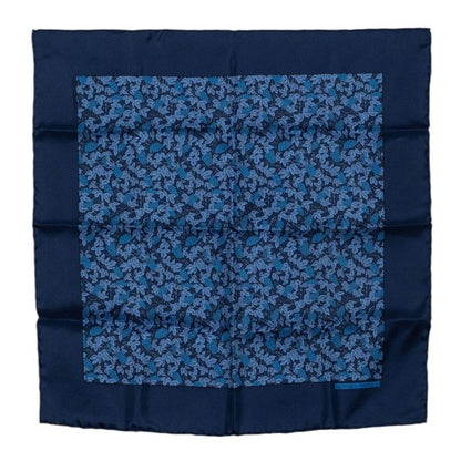 Hermes Carre 45 Petit Gavroche Grape Vines Gray Scarf Navy Blue Silk